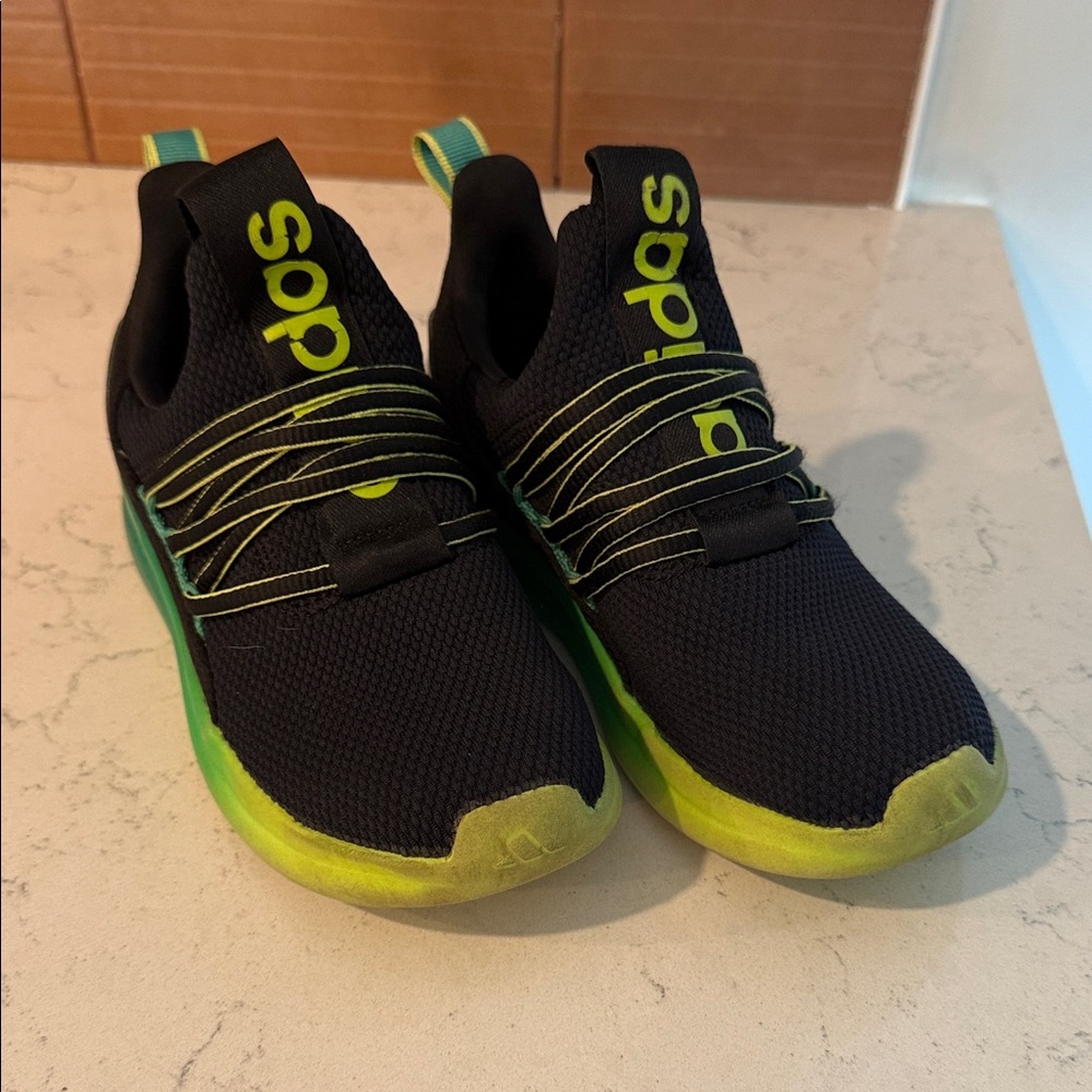 Adidas Kids Black and Neon Green Sneakers